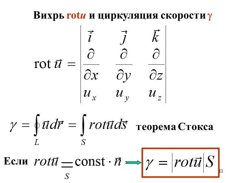 11   Вихрь rotu и циркуляция скорости  теорема Стокса Если